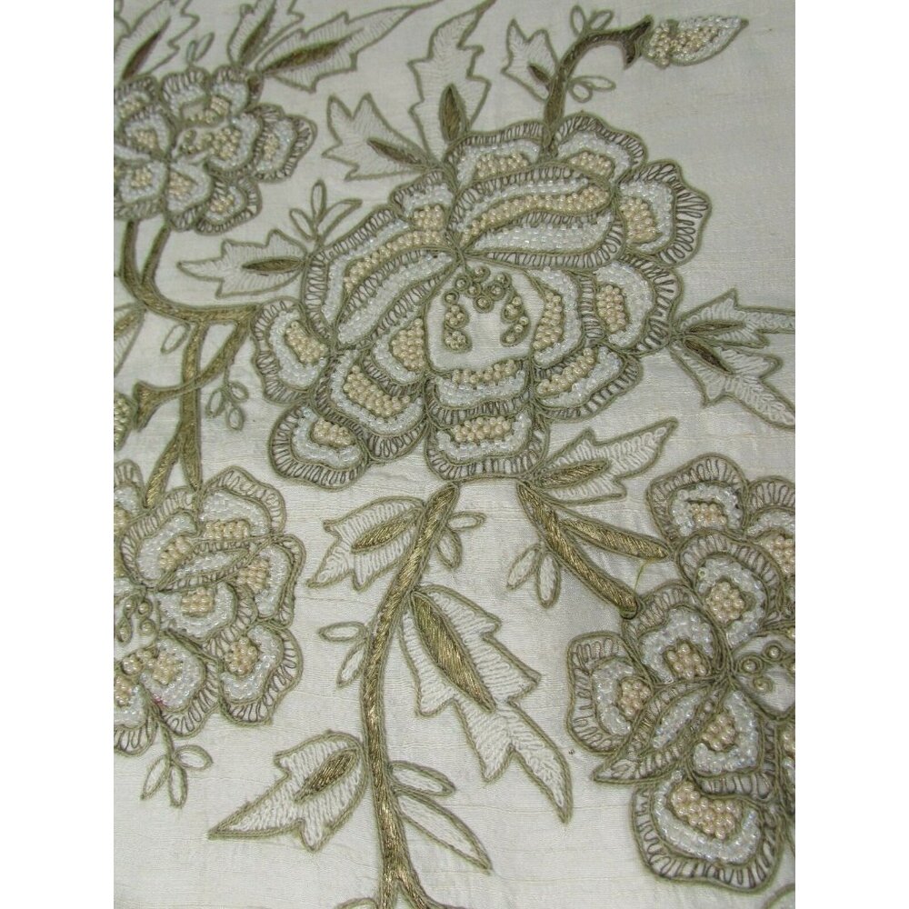 Vintage Beaded Pillow Cover Cream Ivory 14" 33529 Silk Shantung - Picture 1 of 3